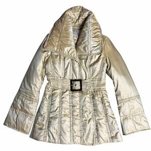 Y2K Jessica Simpson Belted Gold Puffer Coat Size Small
